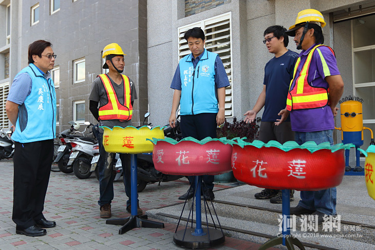 花市清潔隊資源回收再利用，贈台積電10座輪胎花台